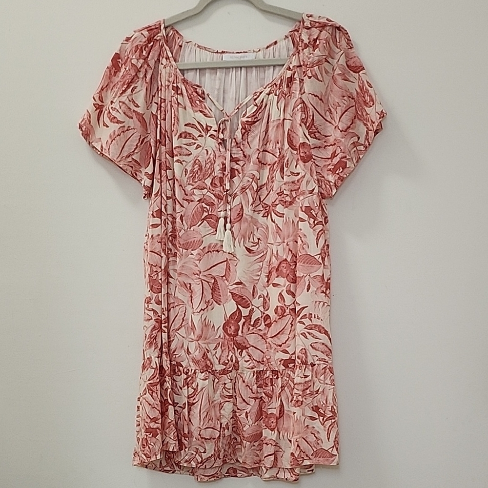 Olivaceous Floral Print Dress with Tassel Tie Size Large